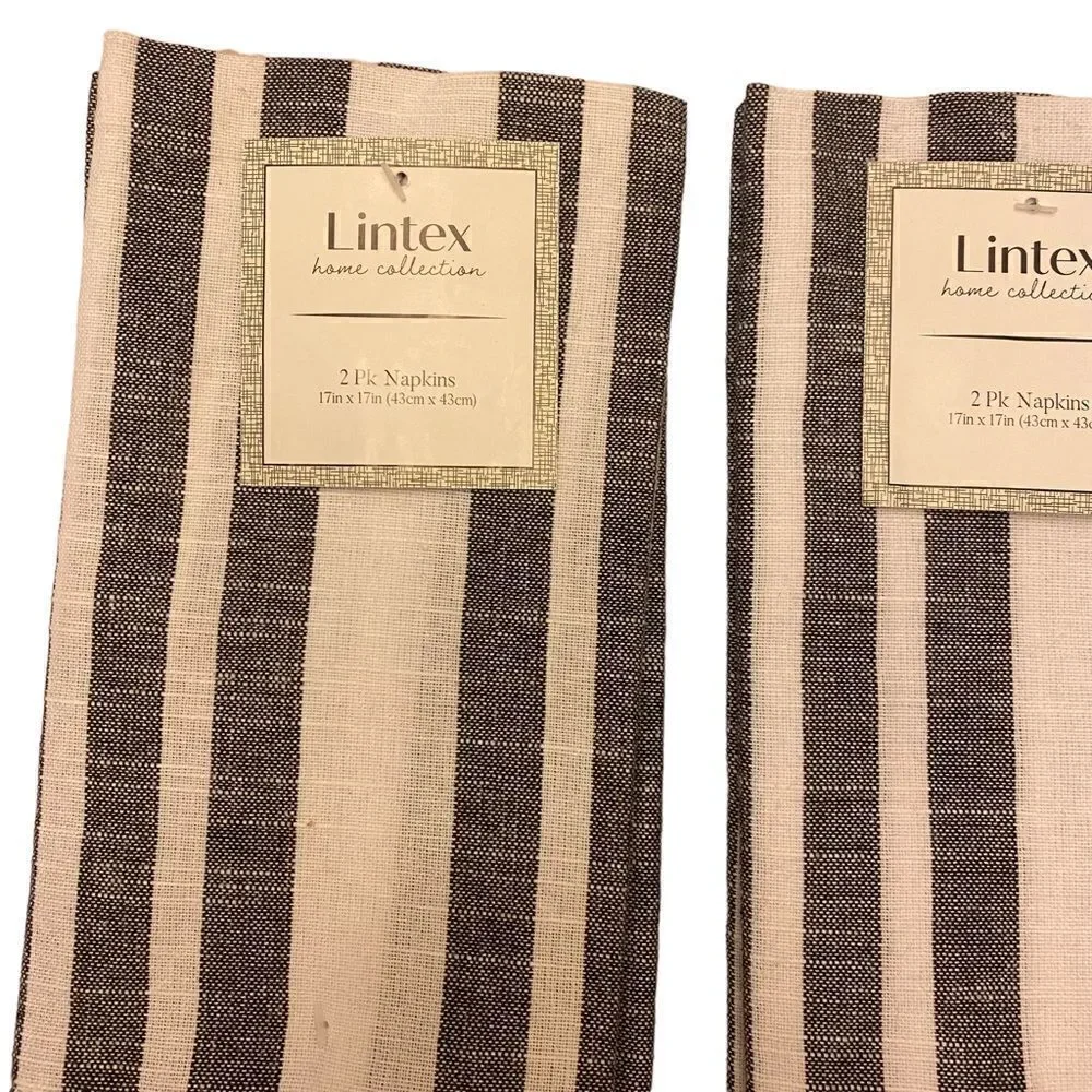 Lintex Home Collection Black and White Striped Cotton Cloth Napkins 2 sets of 2